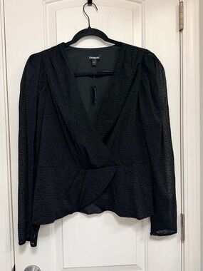 Express Black Textured Wrap Top
